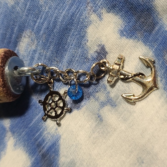 Wine Cork Key Chain - Nautical Charms - Upcycled Wine Cork - Picture 2 of 3